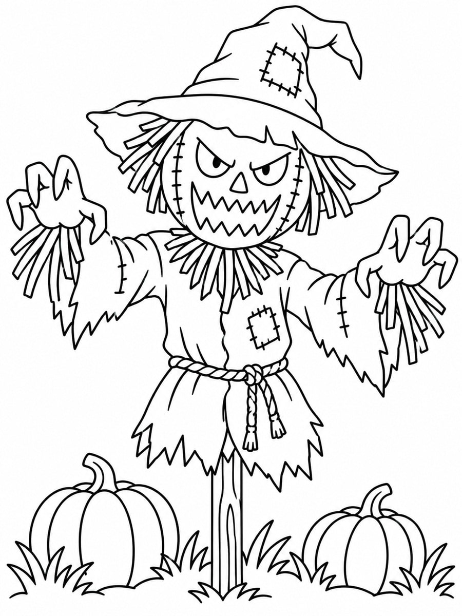 Coloriage épouvantail qui fait peur