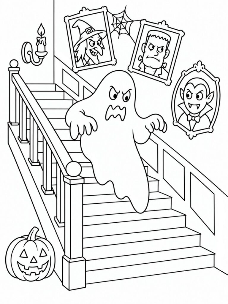 Coloriage escalier de maison hantée