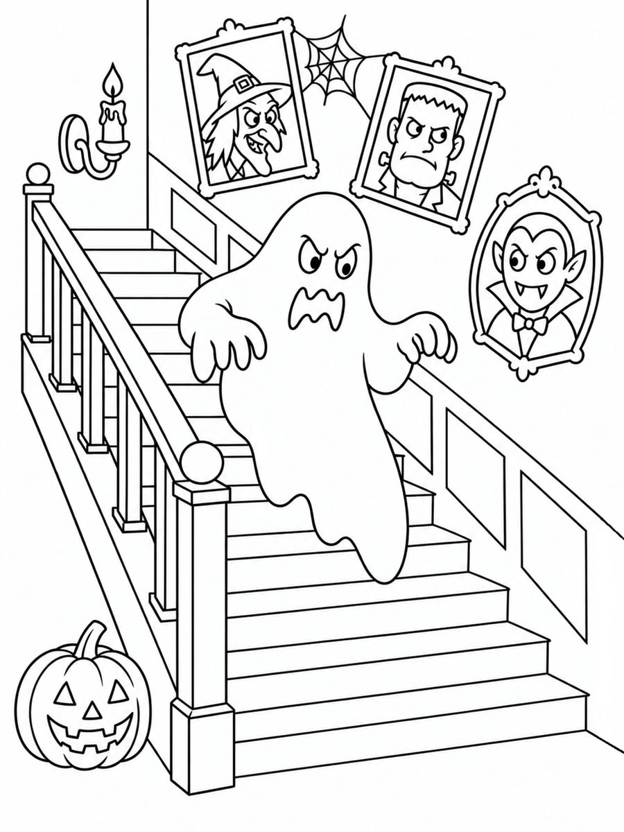Coloriage escalier de maison hantée