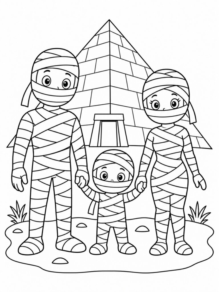 Coloriage famille de momies