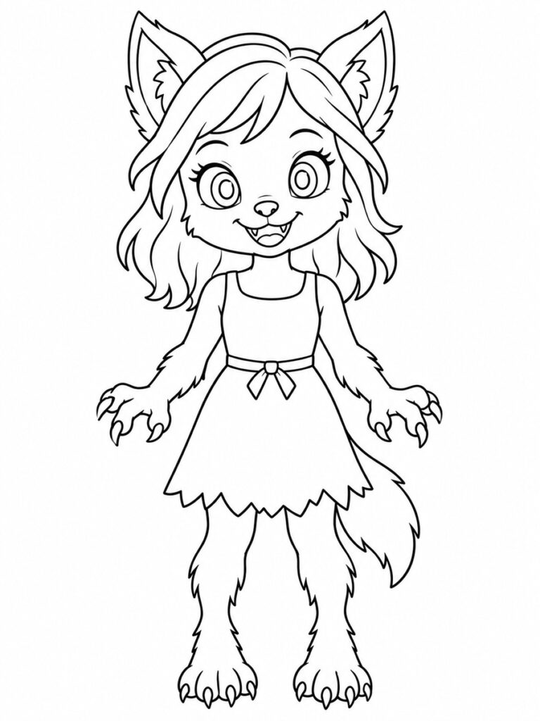 Fille loup-garou Coloriage fille loup-garou
