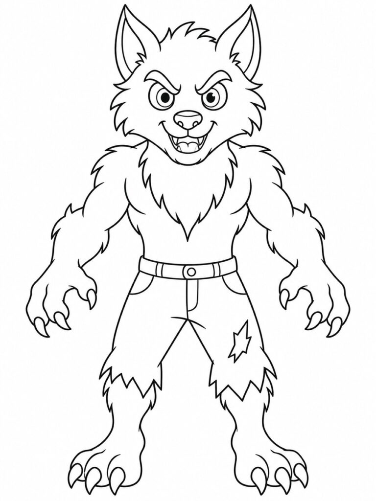 Coloriage loup garou de face
