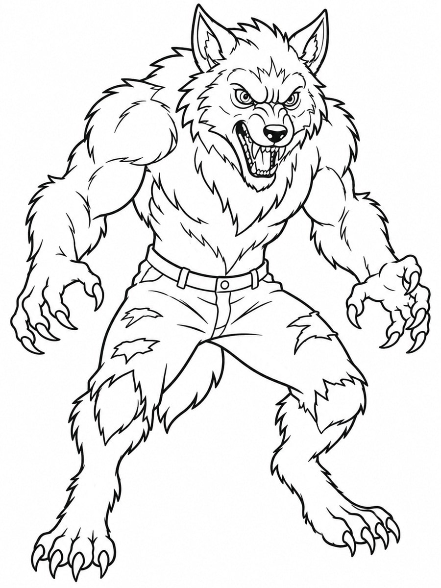 Coloriage loup garou effrayant