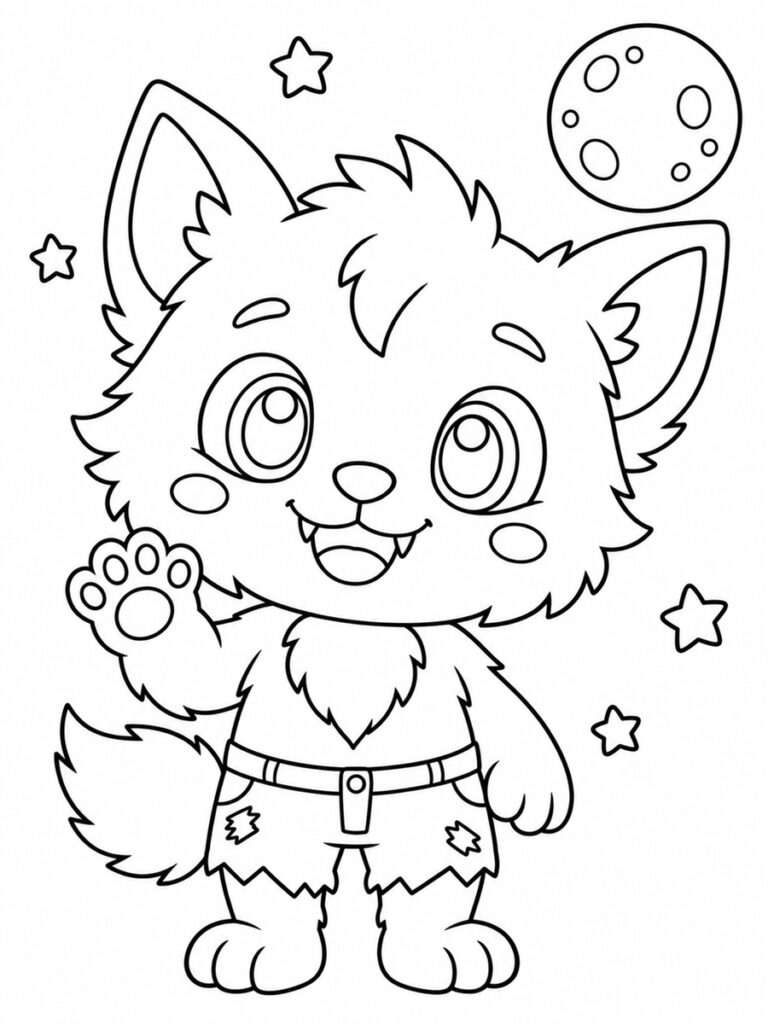 Coloriage loup garou kawaii