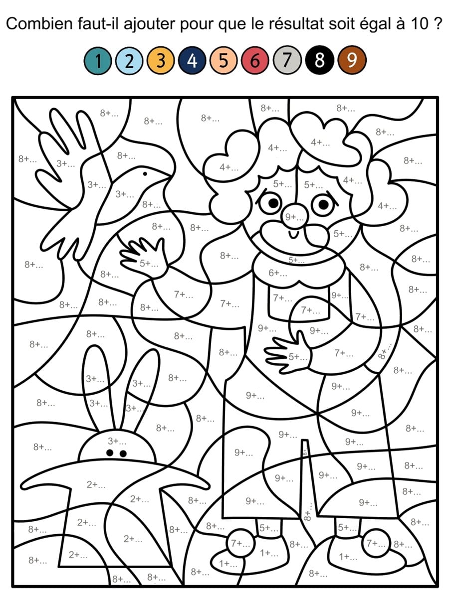Coloriage magique CE1 complément à 10