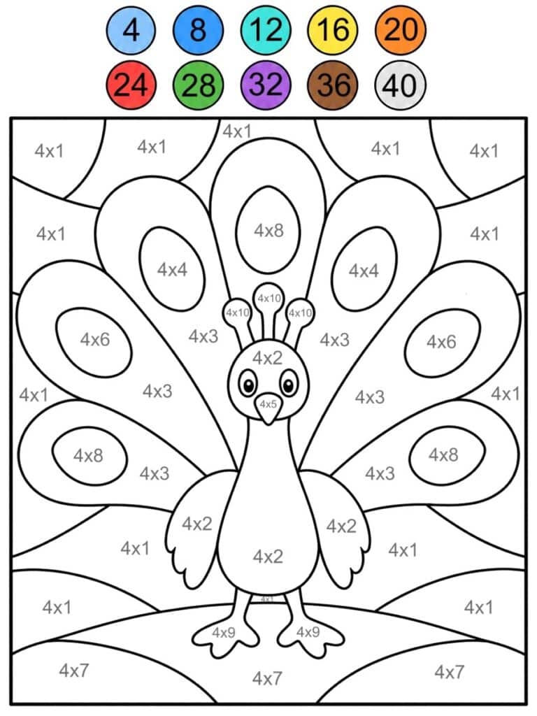 Table de 4 magique Coloriage magique table de 4