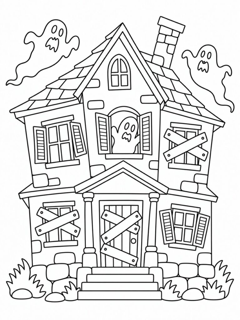 Maison hantée abandonnée Coloriage maison hantée abandonnée