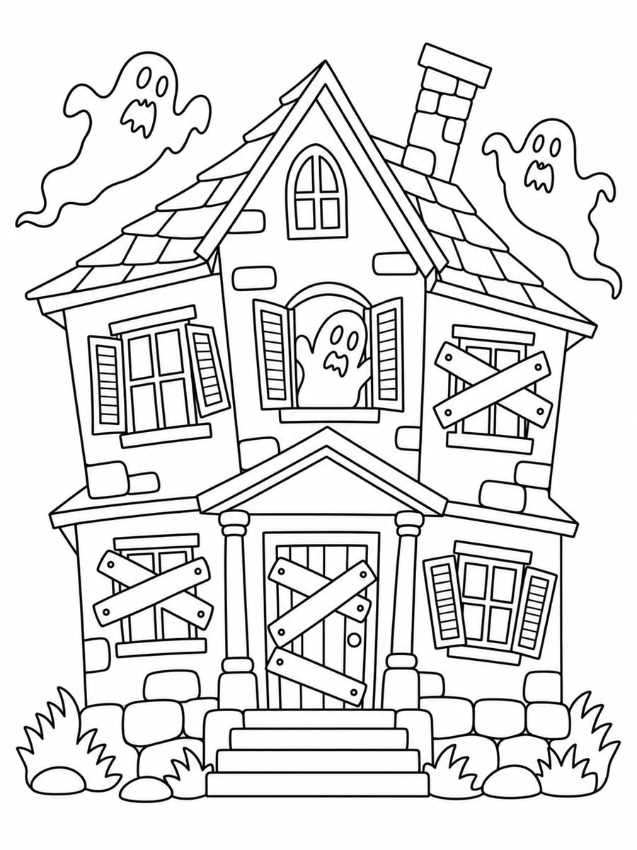 Coloriage maison hantée abandonnée
