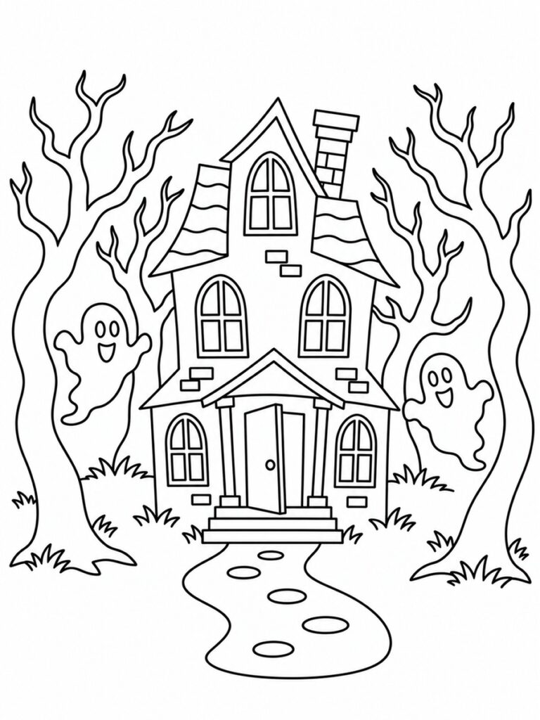 Maison hantée dans la forêt Coloriage maison hantée dans la forêt