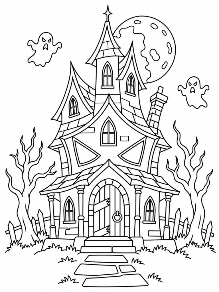 Maison hantée effrayante Coloriage maison hantée qui fait peur