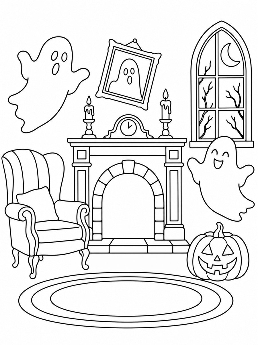 Coloriage maison hantée intérieur