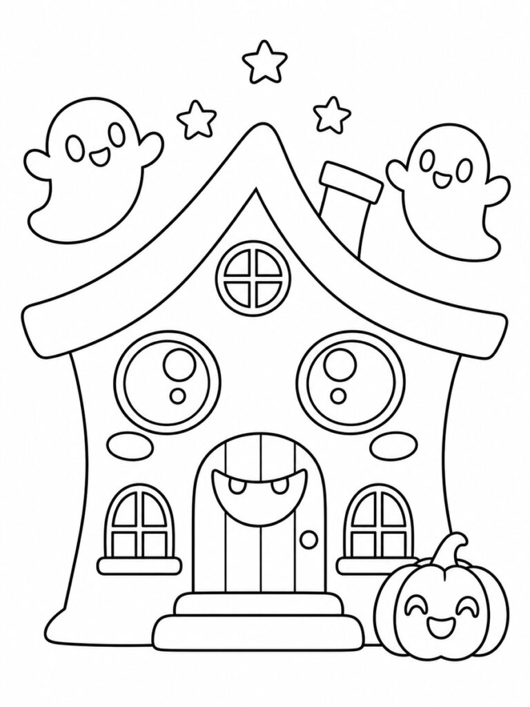Maison hantée kawaii Coloriage maison hantée kawaii