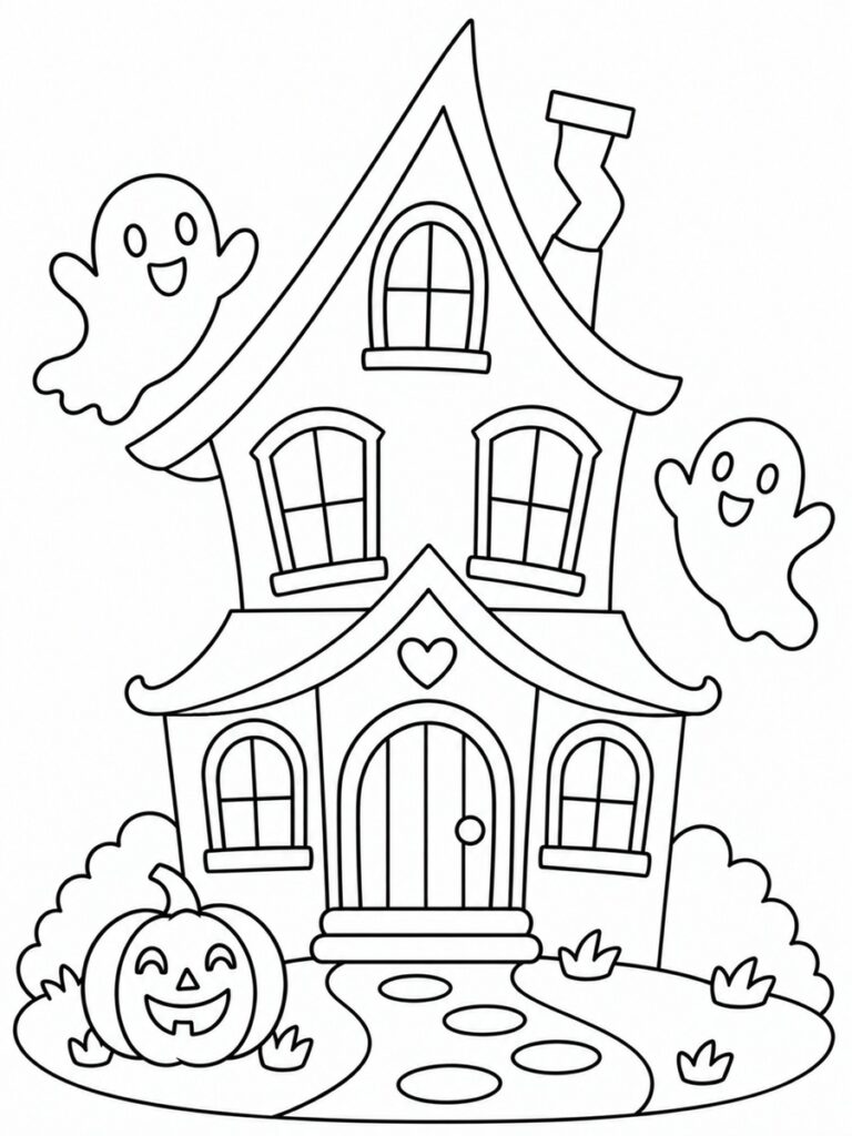 Maison hantée rigolote Coloriage maison hantée rigolote