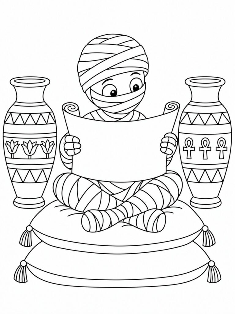 Momie et papyrus Coloriage momie et papyrus