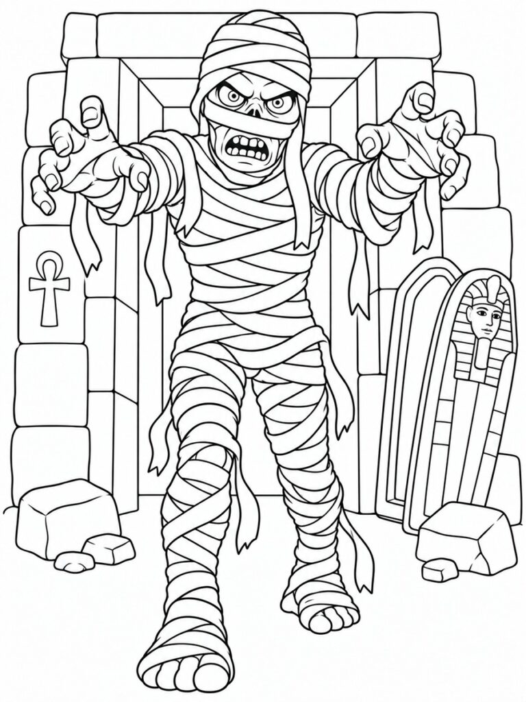 Coloriage momie qui fait peur
