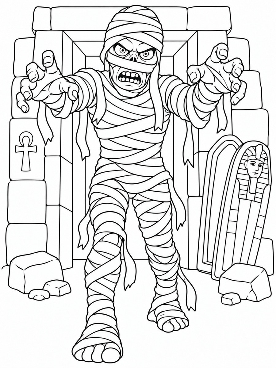 Coloriage momie qui fait peur
