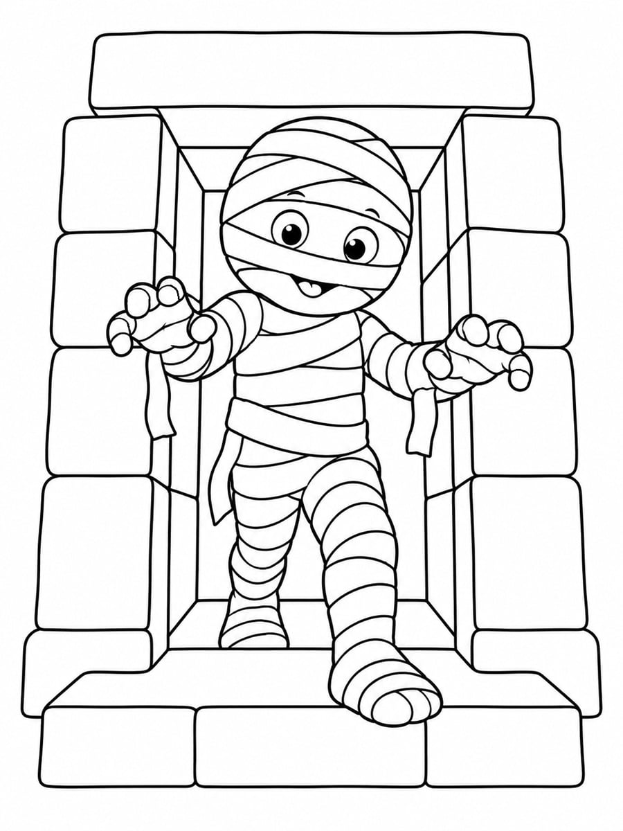 Coloriage momie qui sort de son tombeau