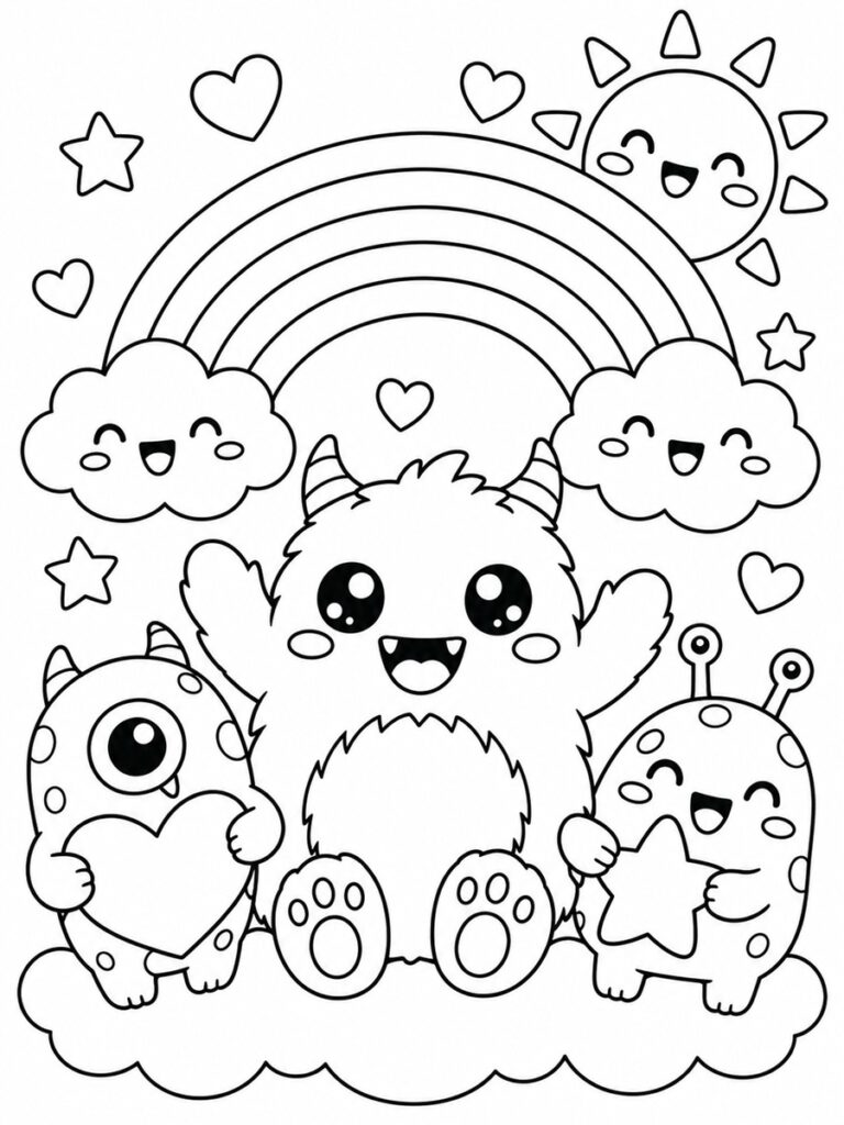 Monstre arc-en-ciel Coloriage monstre arc-en-ciel