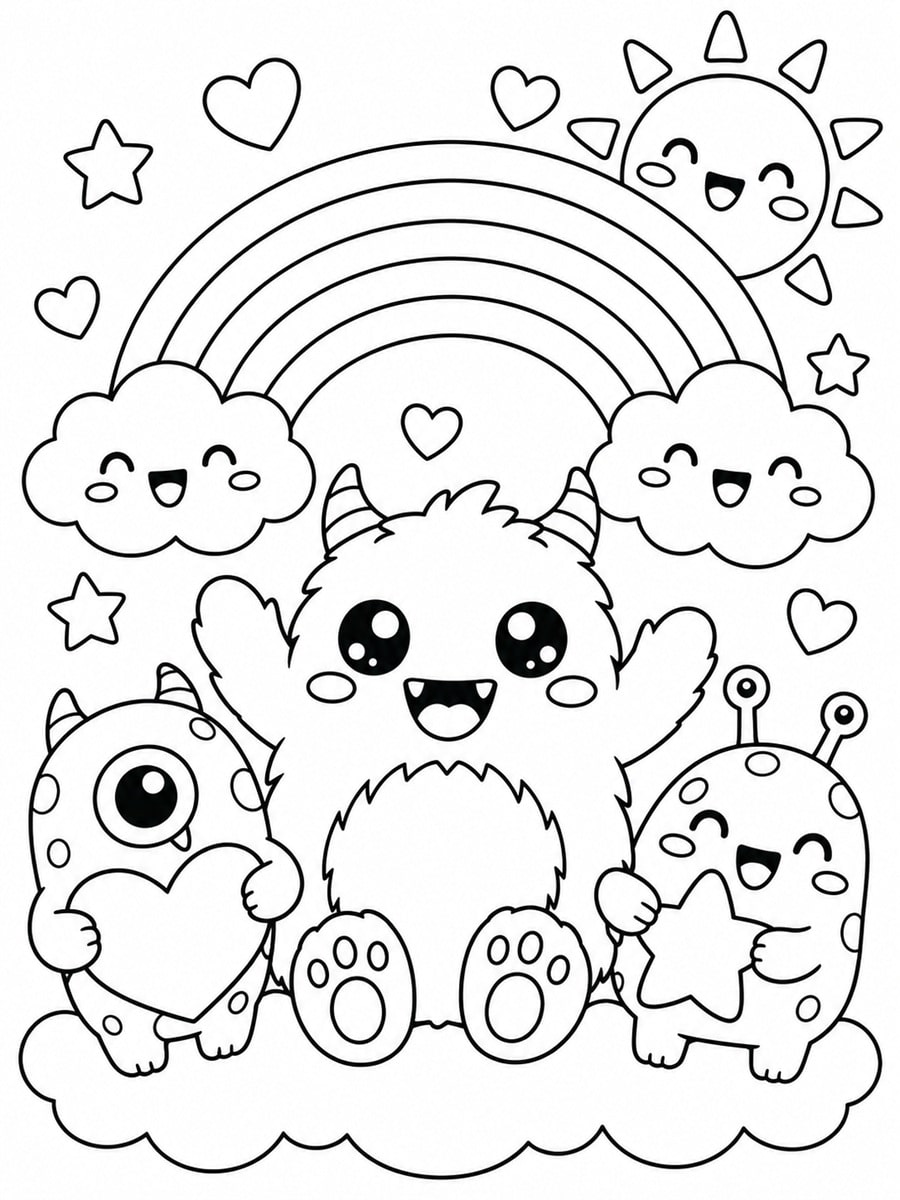 Coloriage monstre arc-en-ciel