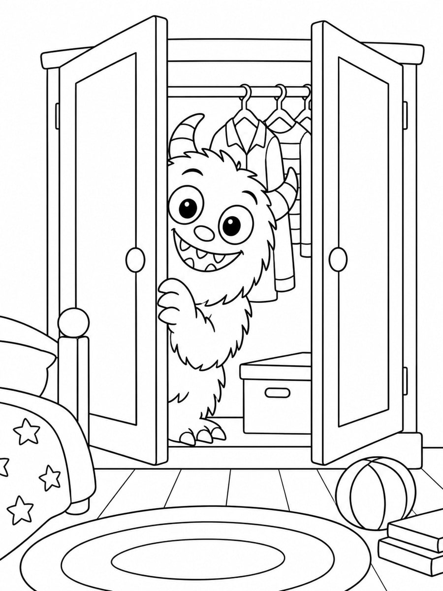 Coloriage monstre dans le placard