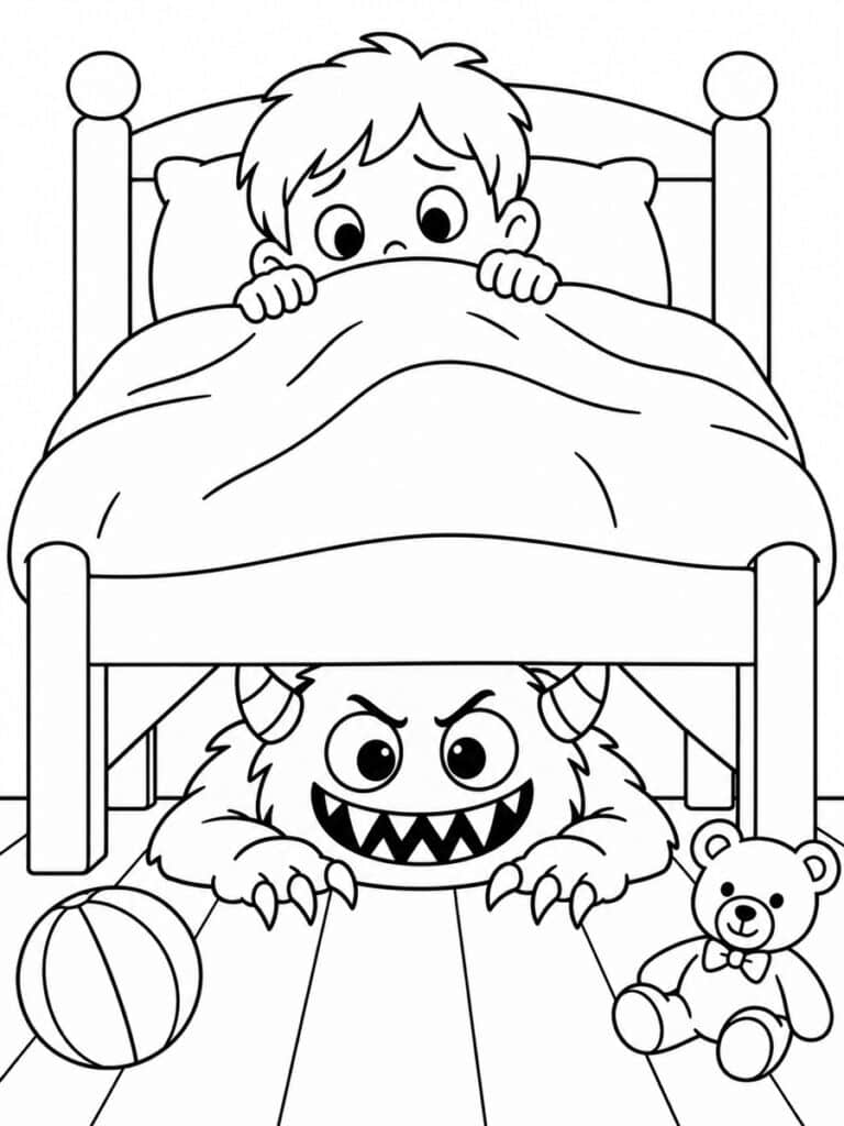 Monstre sous le lit Coloriage monstre sous le lit