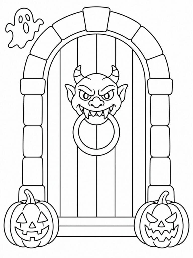 Porte de maison hantée Coloriage porte de maison hantée