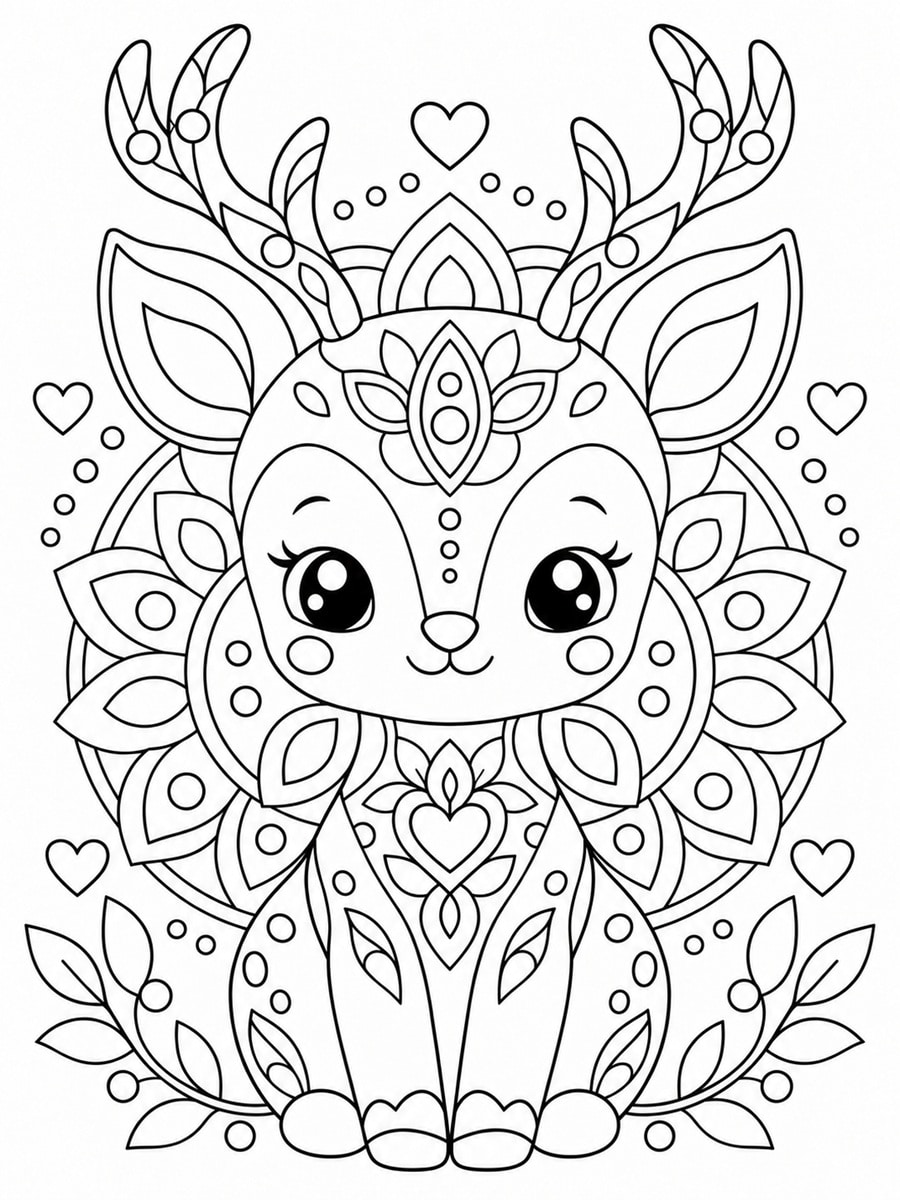 coloriage mandala cerf kawaii