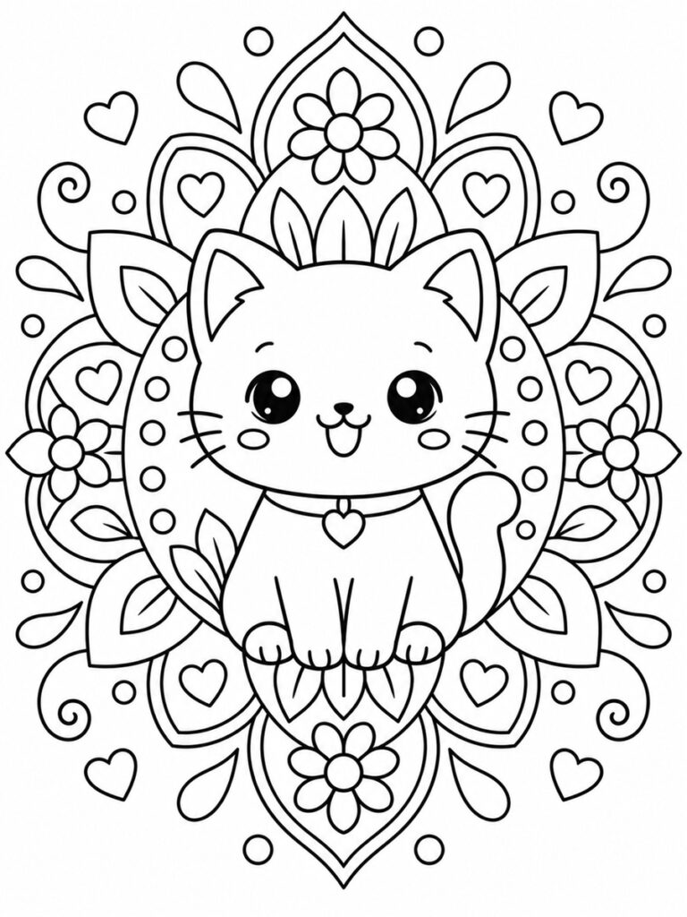 Chat mandala kawaii coloriage mandala chat kawaii