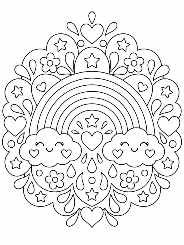 Arc-en-ciel mandala Coloriage arc-en-ciel mandala