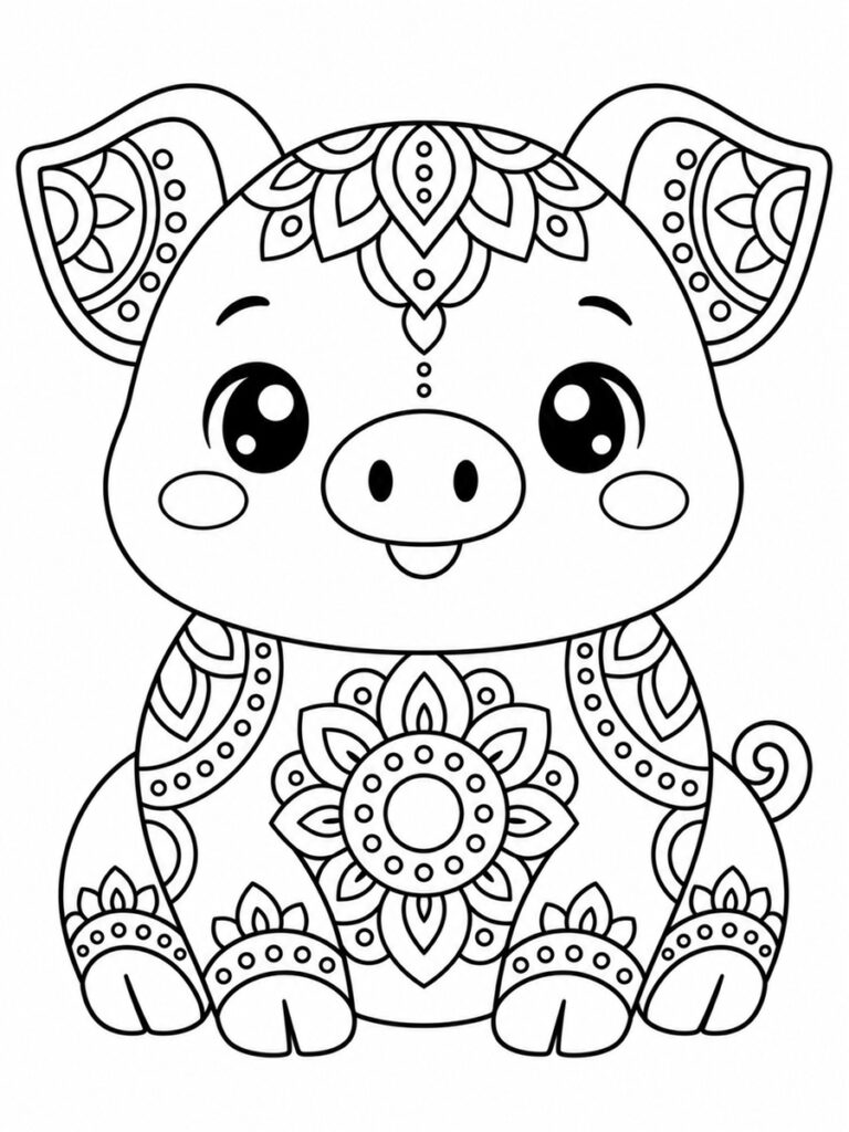 coloriage cochon mandala kawaii