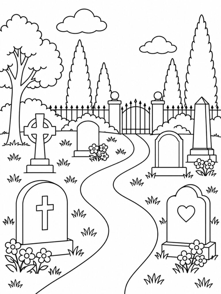 Allée dans un cimetière Coloriage allée dans un cimetière