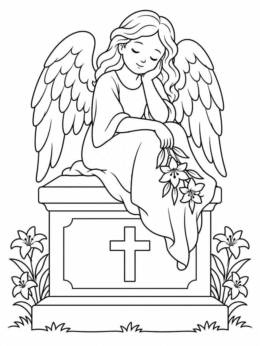 Coloriage ange funéraire