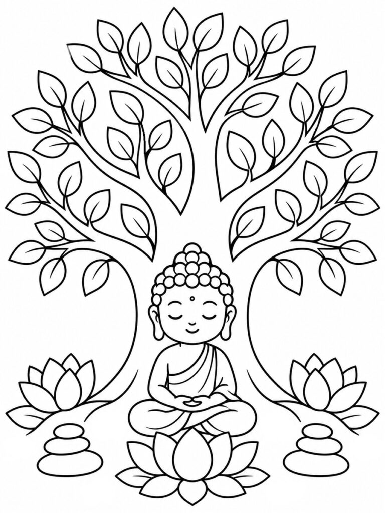 Arbre de vie Bouddha Coloriage arbre de vie Bouddha