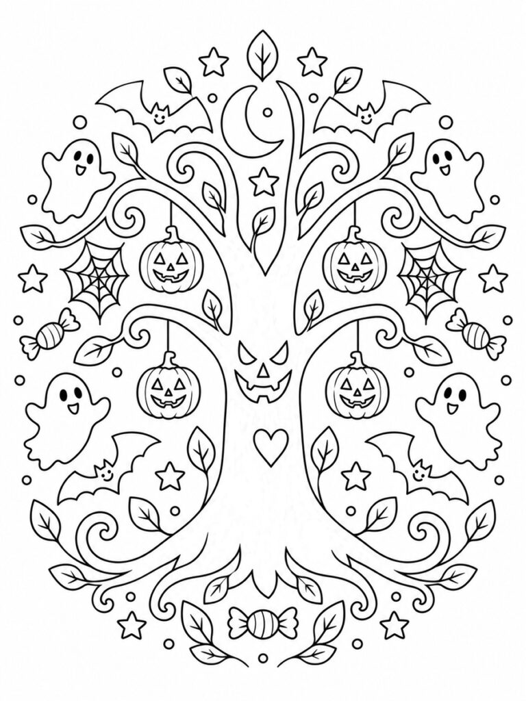 Arbre d'Halloween mandala Coloriage arbre d'Halloween mandala