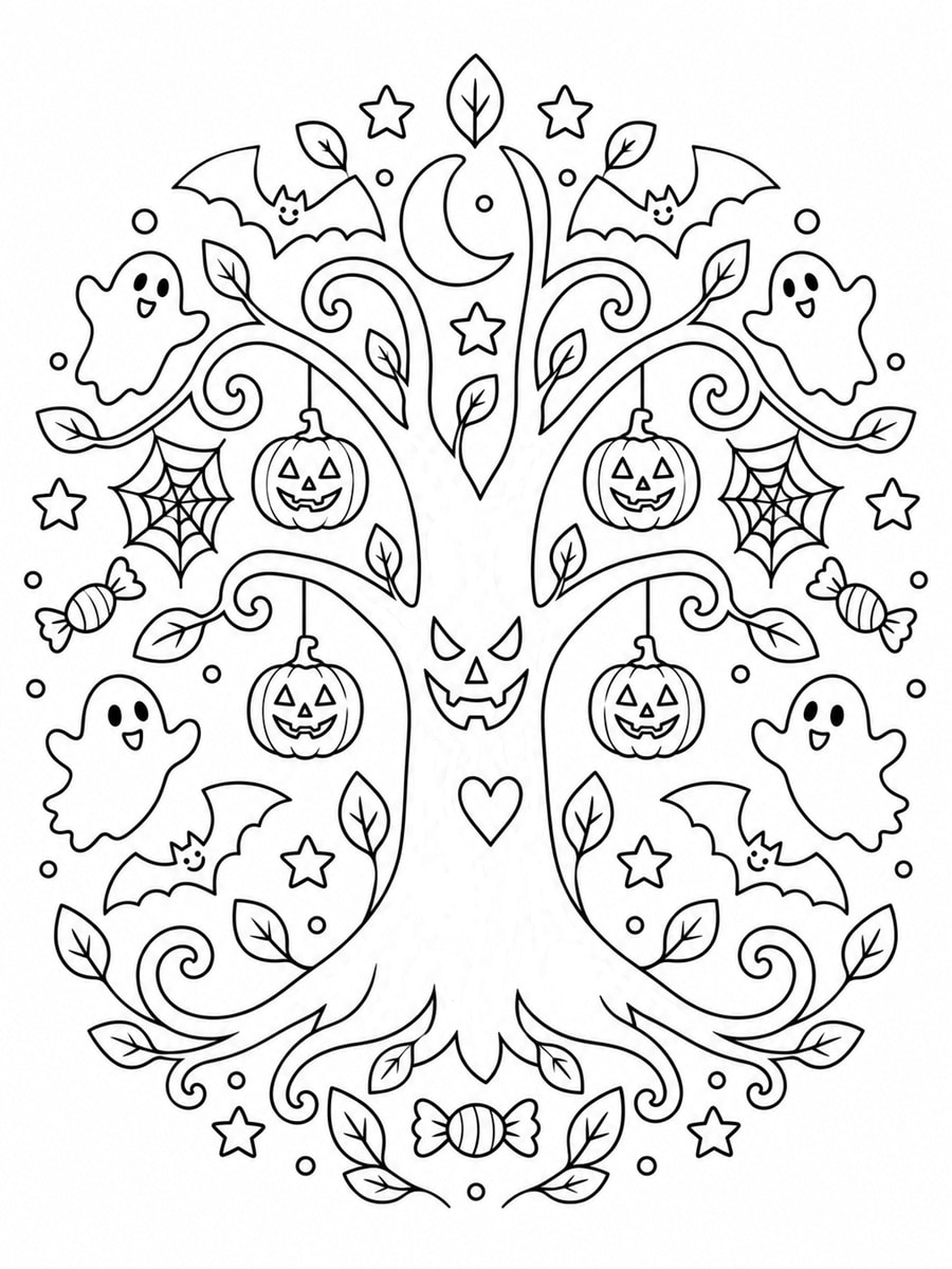 Coloriage arbre d'Halloween mandala