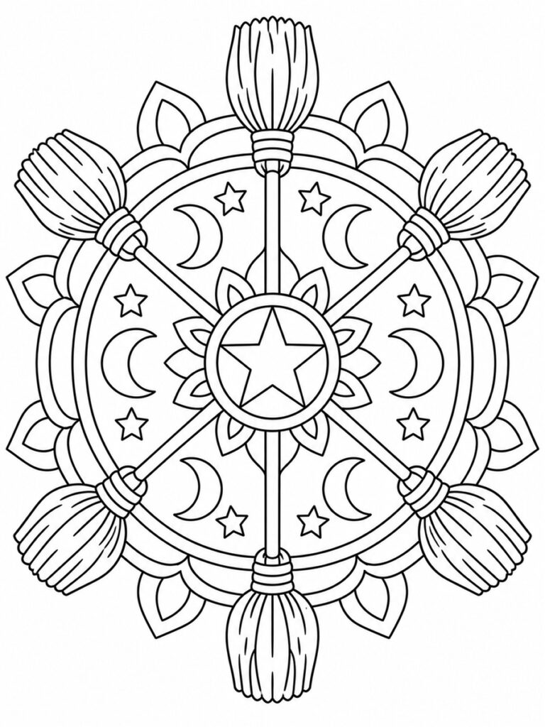 Balais de sorcière mandala Coloriage balais de sorcière mandala