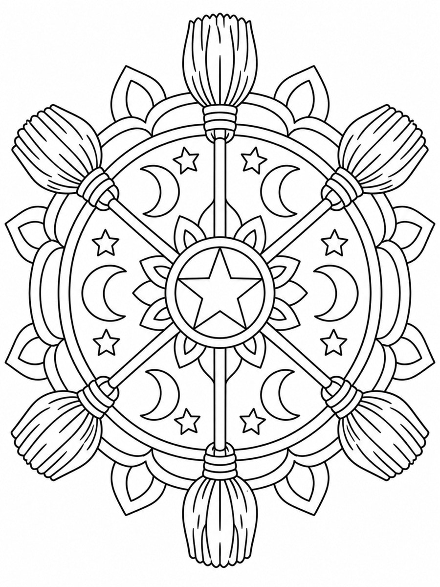 Coloriage balais de sorcière mandala