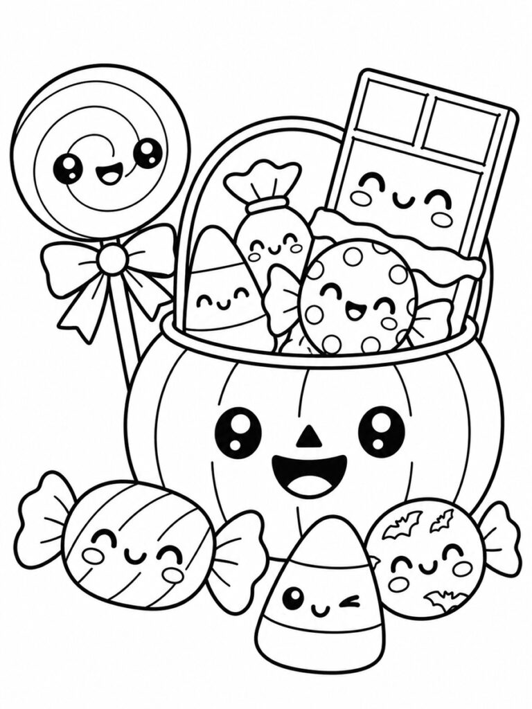 Coloriage bonbons d'Halloween kawaii