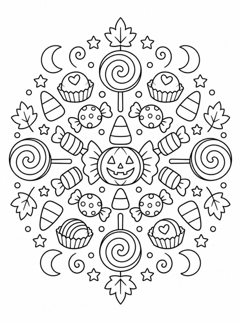 Bonbons d'Halloween mandala Coloriage bonbons d'Halloween mandala