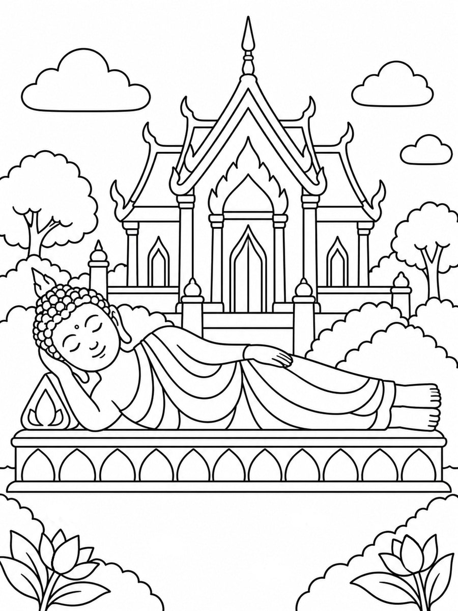 Coloriage Bouddha couché