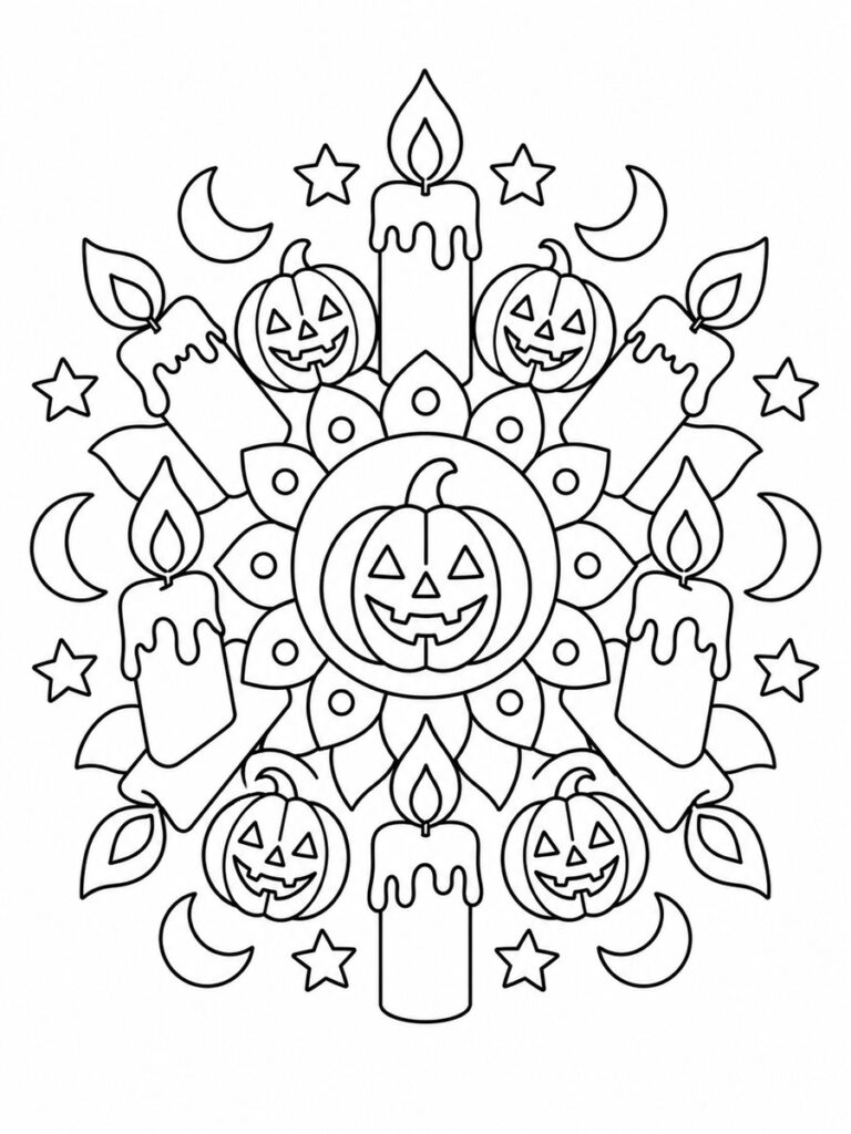 Bougies d'Halloween mandala Coloriage bougies d'Halloween mandala