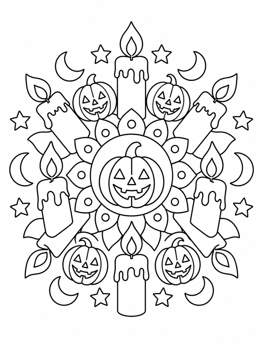 Coloriage bougies d'Halloween mandala