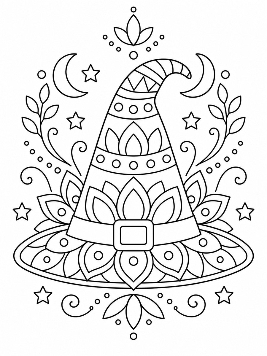 Coloriage chapeau de sorcière mandala