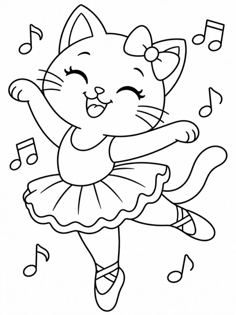 Chat qui danse Coloriage chat qui danse