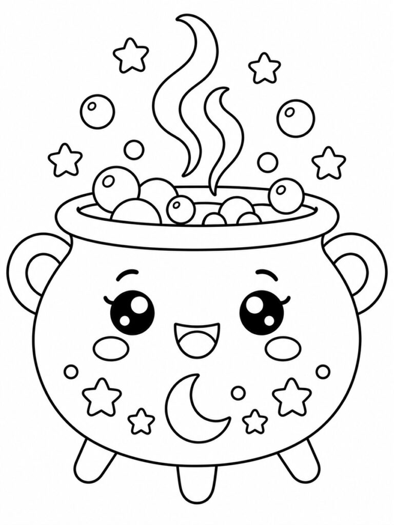 Chaudron magique kawaii Coloriage chaudron magique kawaii