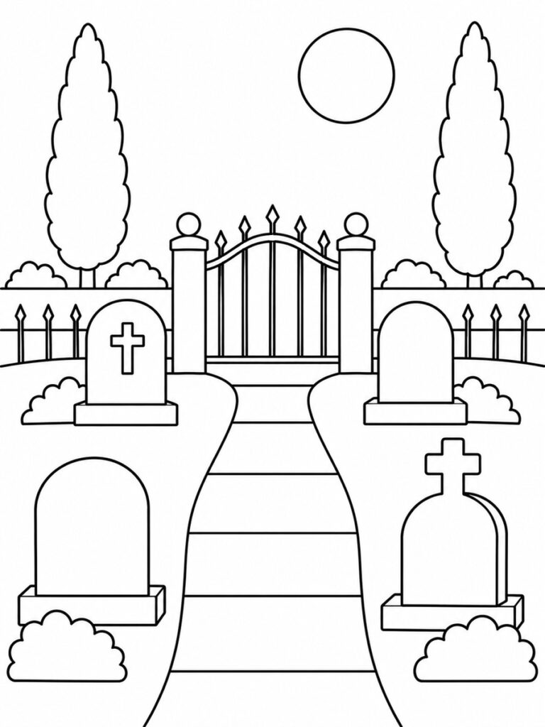 Cimetière facile Coloriage cimetière facile