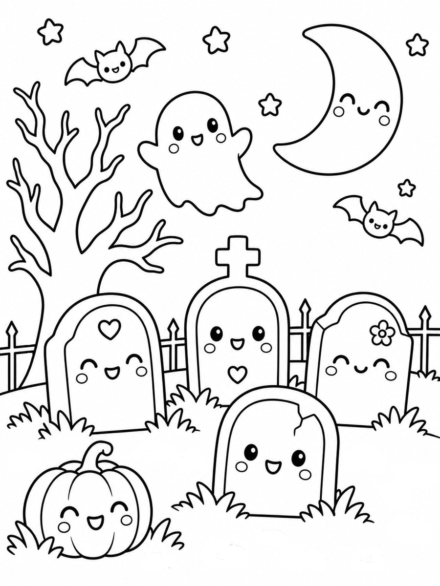 Coloriage cimetière kawaii