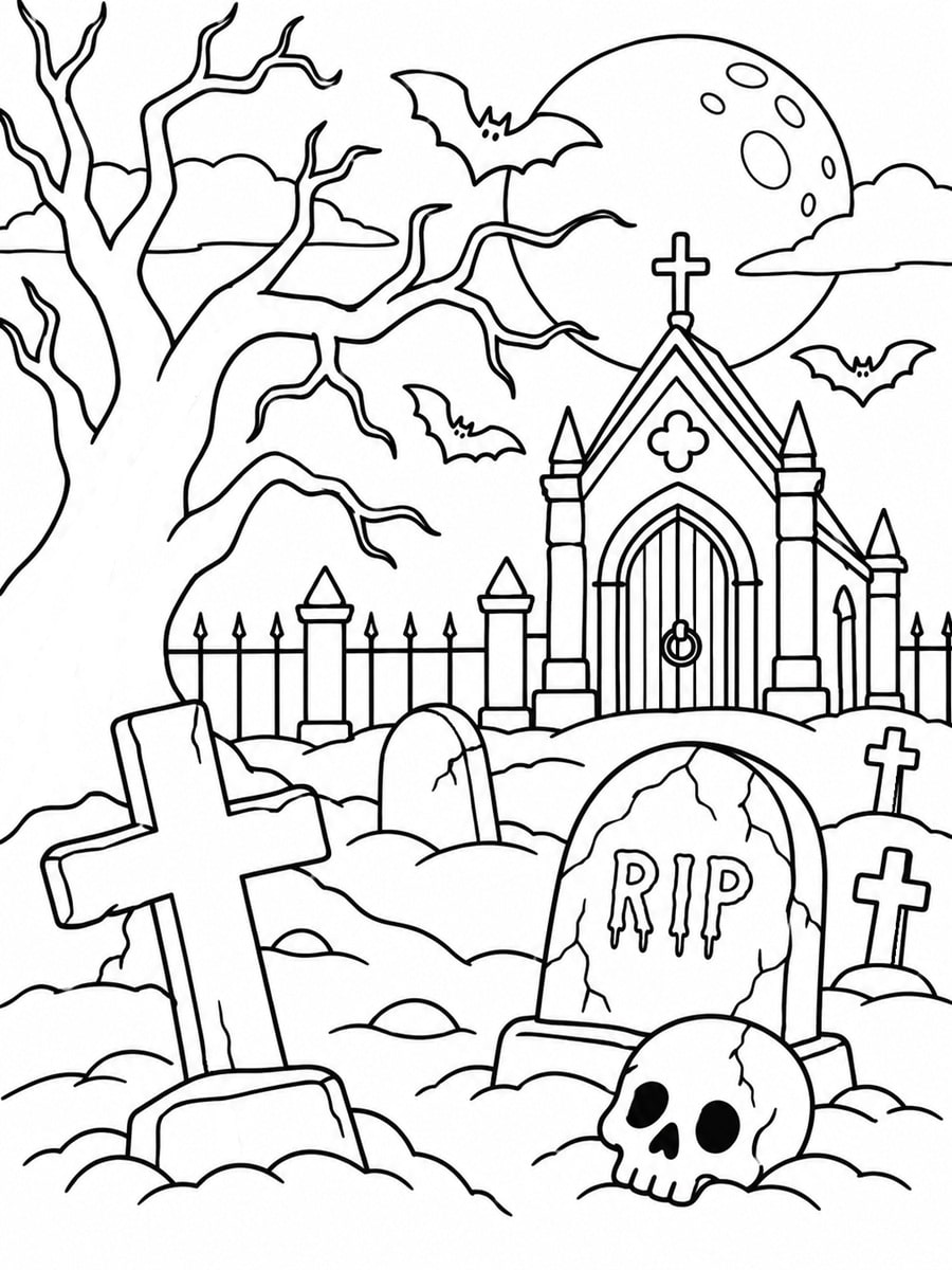 Coloriage cimetière qui fait peur