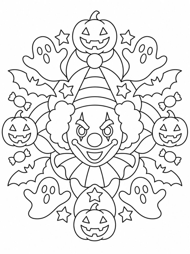 Clown d'Halloween mandala Coloriage clown d'Halloween mandala