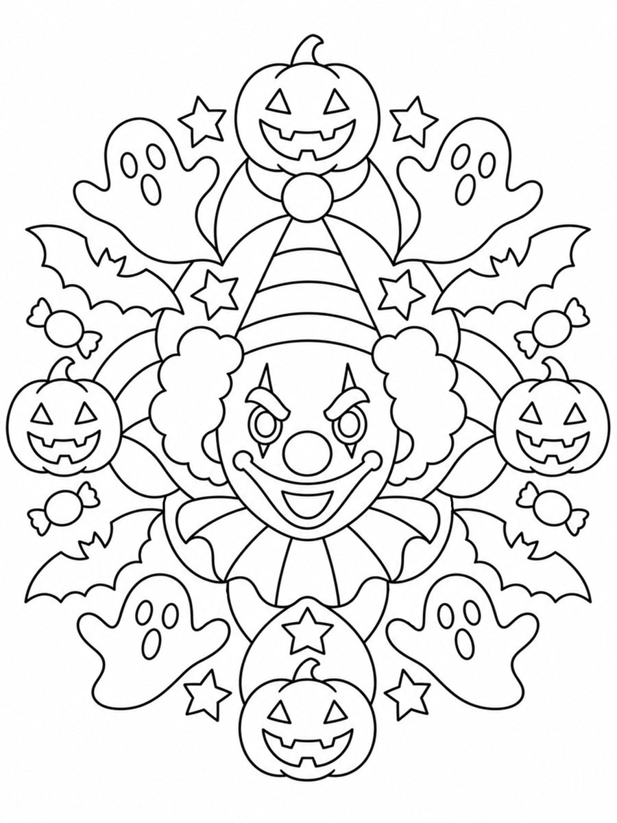 Coloriage clown d'Halloween mandala